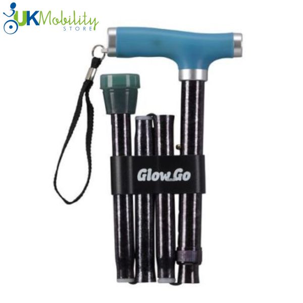 Go and Glow Folding Walking Stick Cane with Glow In Dark Gel Grip